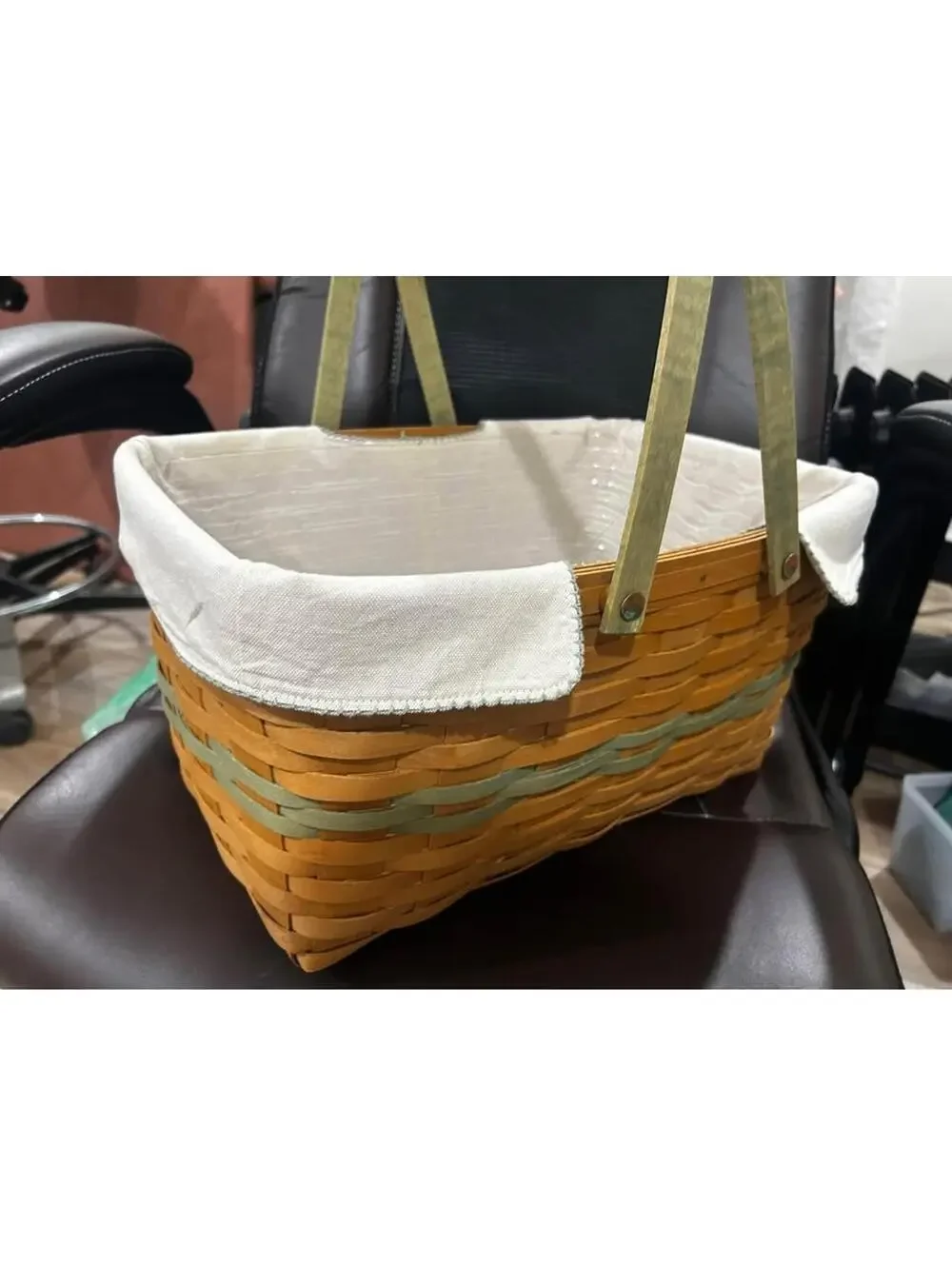 Longaberger 2009 Go Green Large Market Basket Flax Linen Liner  FARM Market